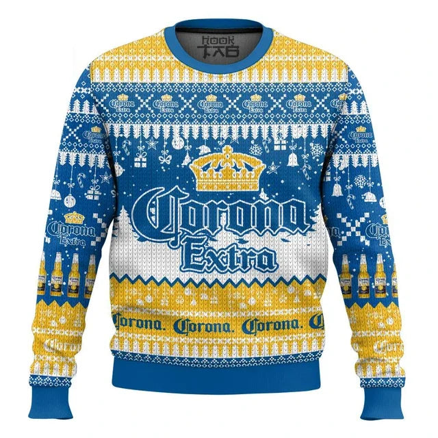 2025 New CORONA EXTRA Christmas Gift Ugly Sweater Hot Selling Merry Christmas Fashion 3D Printed Oversized O-neck Pullover shirt | Color:Brown