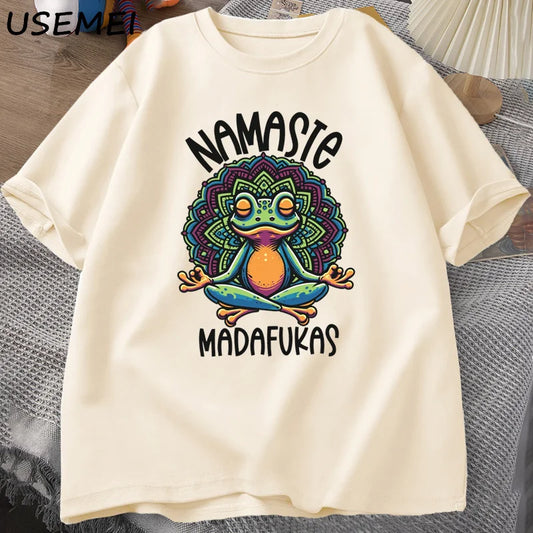 Funny Yoga T Shirt Frog Self Care T-Shirt Cotton Short Sleeve Positive Cottagecore Namaste Tee Men Women Mens Clothes Streetwear | 0