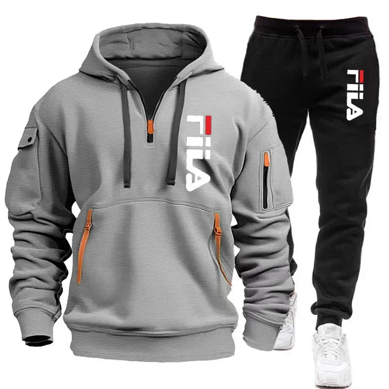 Autumn and Winter 2025 new men's hooded sweatshirt + pants two-piece set, outdoor multi-pocket men's pullover sportswear set | 4