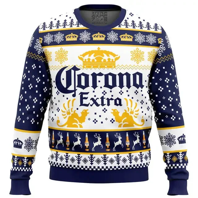 2025 New CORONA EXTRA Christmas Gift Ugly Sweater Hot Selling Merry Christmas Fashion 3D Printed Oversized O-neck Pullover shirt | Color:SKY BLUE