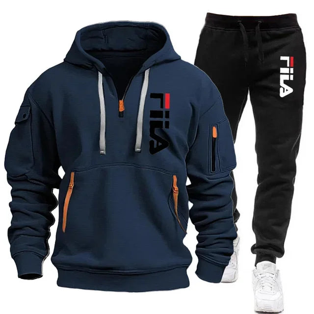 Autumn and Winter 2025 new men's hooded sweatshirt + pants two-piece set, outdoor multi-pocket men's pullover sportswear set | Color:16