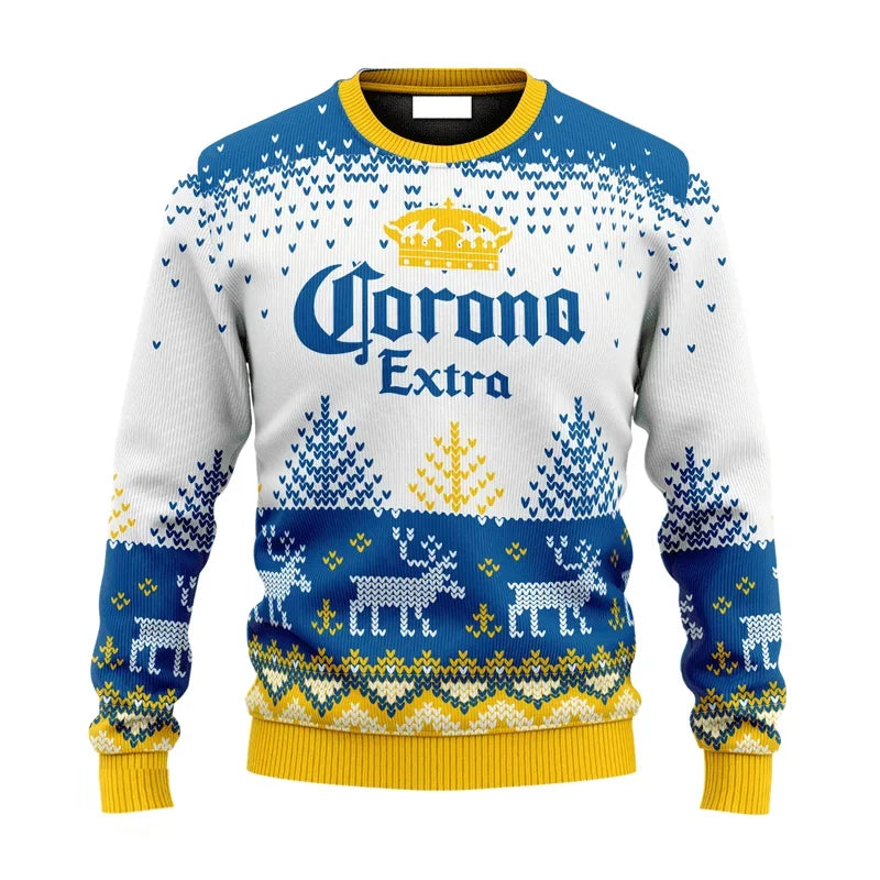 2025 New CORONA EXTRA Christmas Gift Ugly Sweater Hot Selling Merry Christmas Fashion 3D Printed Oversized O-neck Pullover shirt | 5