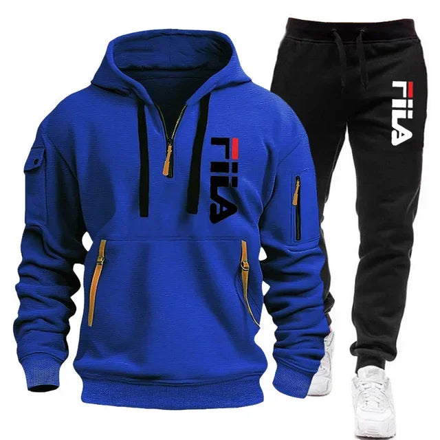 Autumn and Winter 2025 new men's hooded sweatshirt + pants two-piece set, outdoor multi-pocket men's pullover sportswear set | Color:12