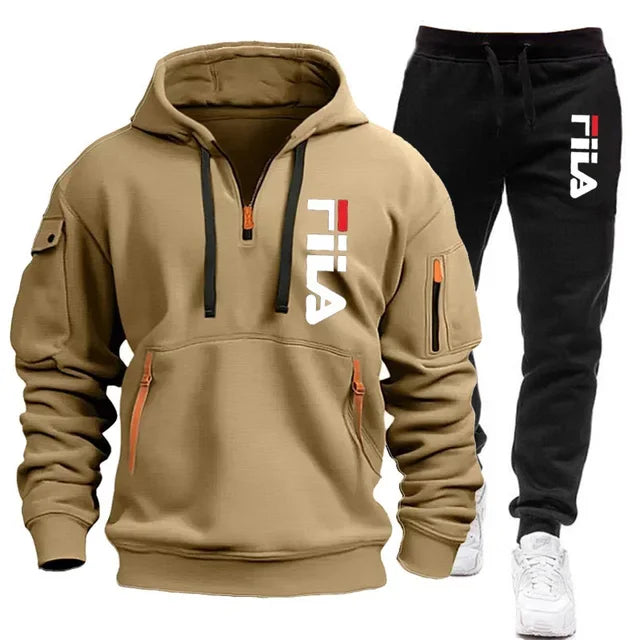 Autumn and Winter 2025 new men's hooded sweatshirt + pants two-piece set, outdoor multi-pocket men's pullover sportswear set | Color:4