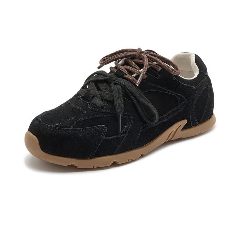 AIYUQI Women Sneakers New Genuine Leather Retro German Training Shoes Women Winter Velvet Fur Flat Casual Shoes Women | Color:black