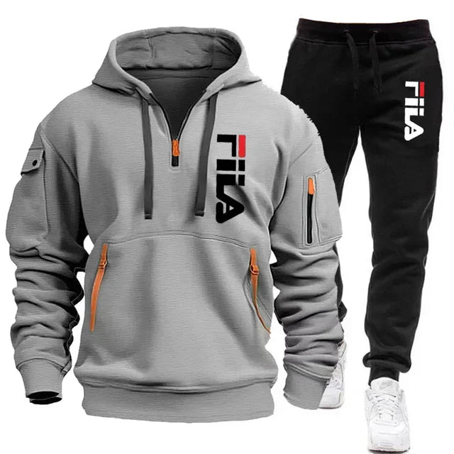 Autumn and Winter 2025 new men's hooded sweatshirt + pants two-piece set, outdoor multi-pocket men's pullover sportswear set | Color:6