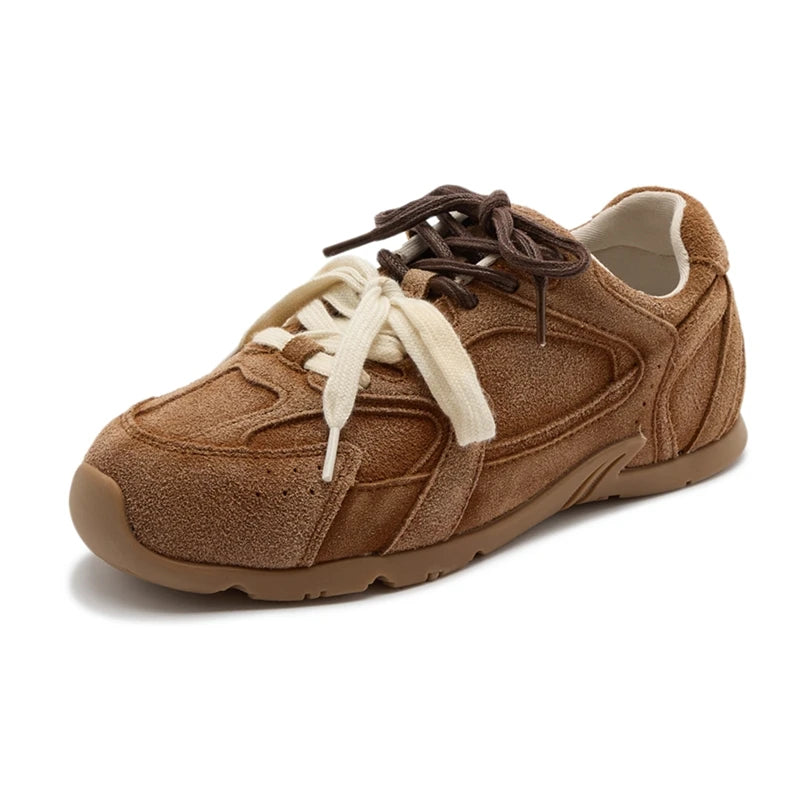 AIYUQI Women Sneakers New Genuine Leather Retro German Training Shoes Women Winter Velvet Fur Flat Casual Shoes Women | Color:brown
