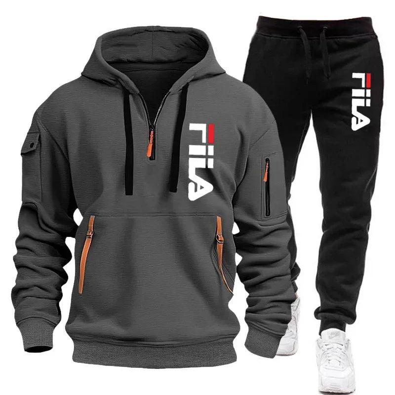 Autumn and Winter 2025 new men's hooded sweatshirt + pants two-piece set, outdoor multi-pocket men's pullover sportswear set | Color:7