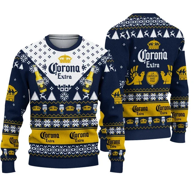 2025 New CORONA EXTRA Christmas Gift Ugly Sweater Hot Selling Merry Christmas Fashion 3D Printed Oversized O-neck Pullover shirt | Color:black