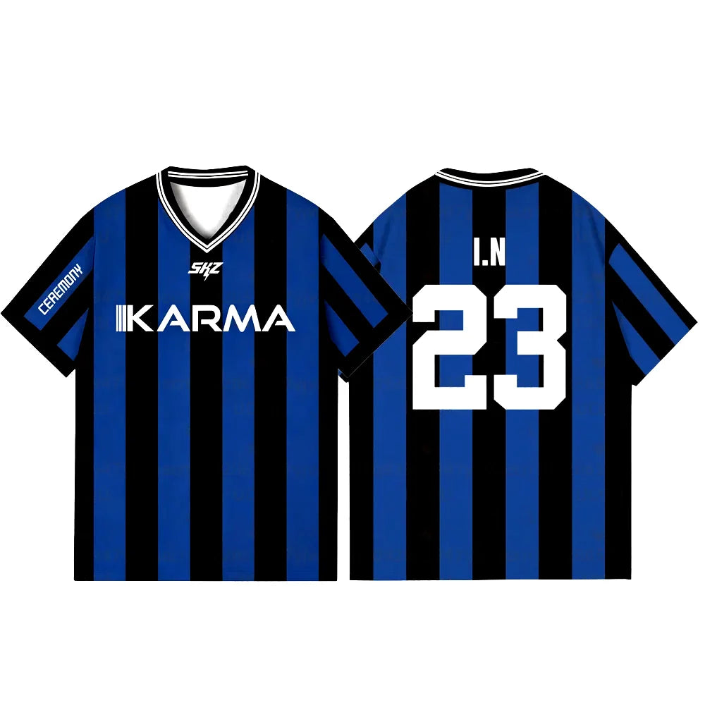 2025 KPOP Stay KARMA Album Fans Support Shirts FELIX BANGCHAN HYUNJIN Streetwear Loose Clothes Tshirt Short Sleeve Tops T-shirt | Color:1