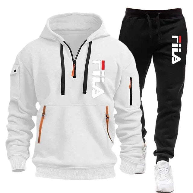 Autumn and Winter 2025 new men's hooded sweatshirt + pants two-piece set, outdoor multi-pocket men's pullover sportswear set | Color:10