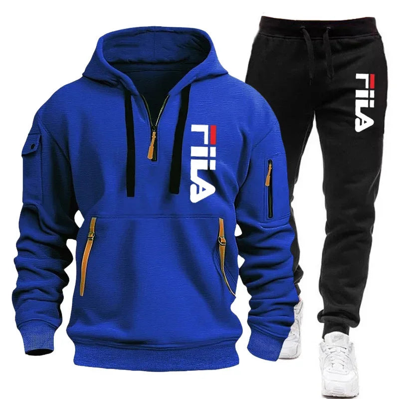 Autumn and Winter 2025 new men's hooded sweatshirt + pants two-piece set, outdoor multi-pocket men's pullover sportswear set | Color:11