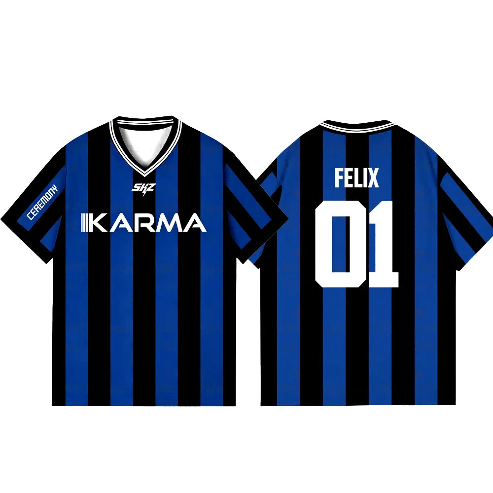 2025 KPOP Stay KARMA Album Fans Support Shirts FELIX BANGCHAN HYUNJIN Streetwear Loose Clothes Tshirt Short Sleeve Tops T-shirt | Color:3