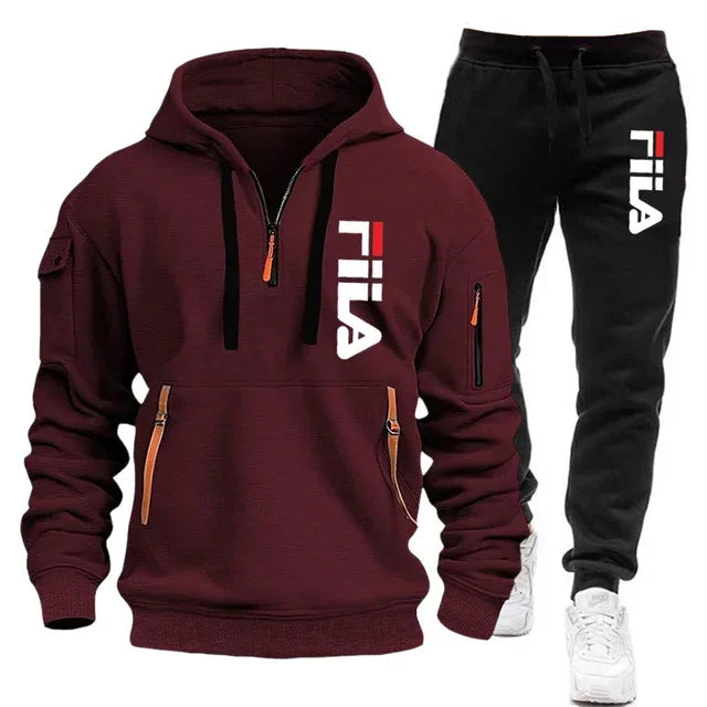 Autumn and Winter 2025 new men's hooded sweatshirt + pants two-piece set, outdoor multi-pocket men's pullover sportswear set | Color:14
