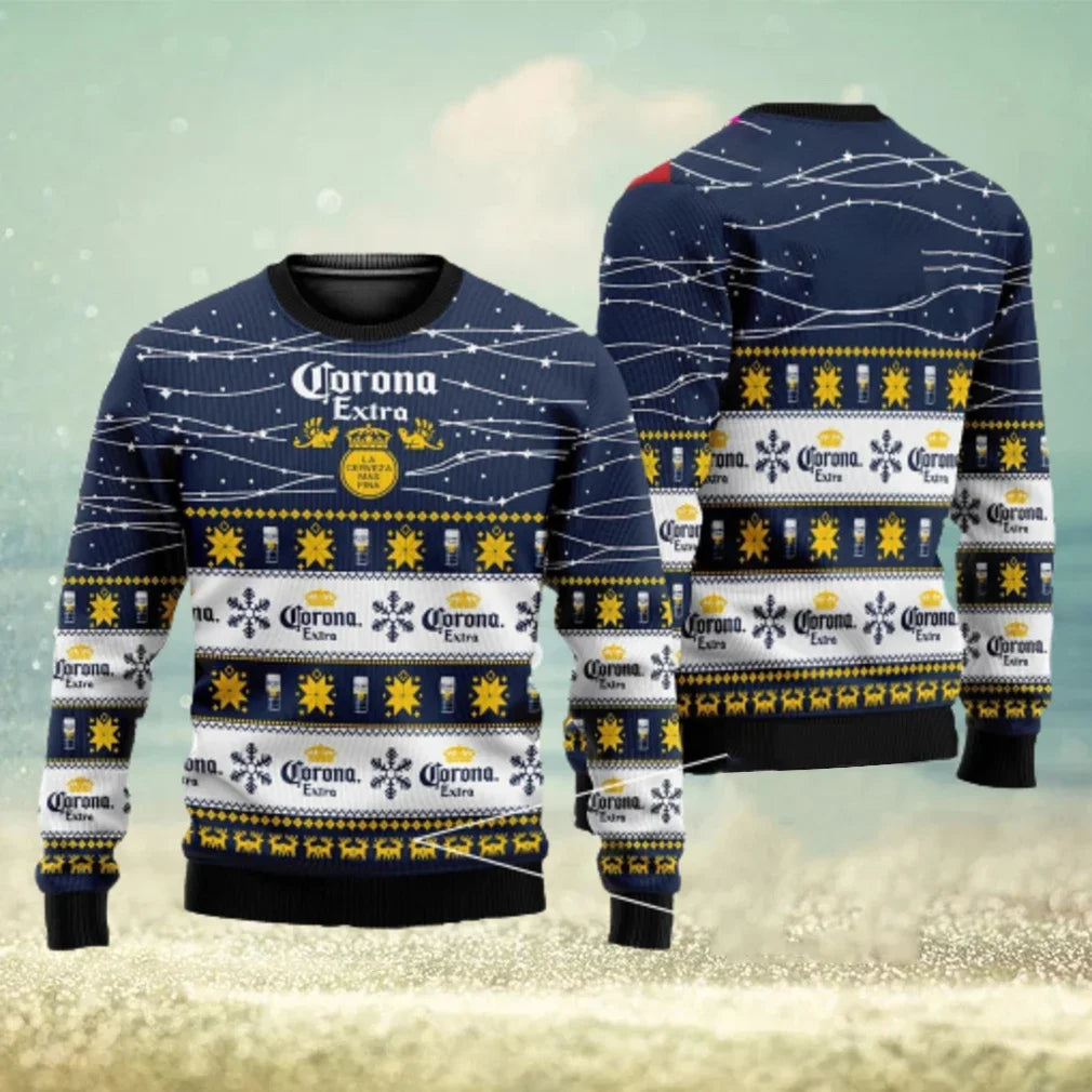 2025 New CORONA EXTRA Christmas Gift Ugly Sweater Hot Selling Merry Christmas Fashion 3D Printed Oversized O-neck Pullover shirt | 3