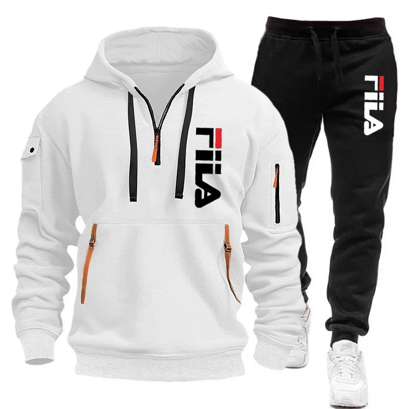 Autumn and Winter 2025 new men's hooded sweatshirt + pants two-piece set, outdoor multi-pocket men's pullover sportswear set | Color:9