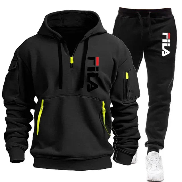 Autumn and Winter 2025 new men's hooded sweatshirt + pants two-piece set, outdoor multi-pocket men's pullover sportswear set | Color:2