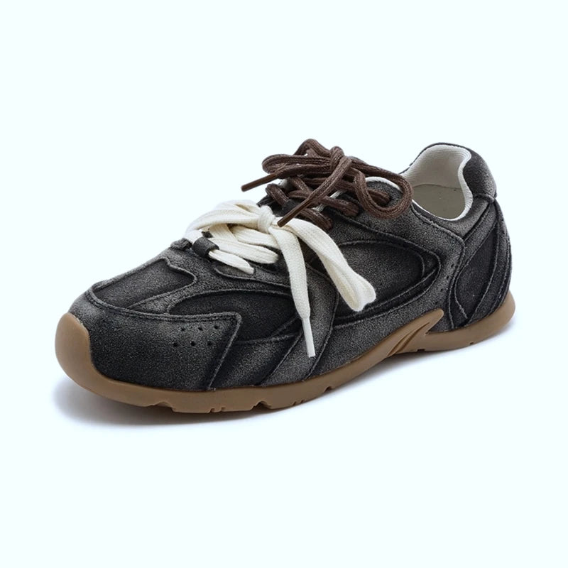 AIYUQI Women Sneakers New Genuine Leather Retro German Training Shoes Women Winter Velvet Fur Flat Casual Shoes Women | Color:gray