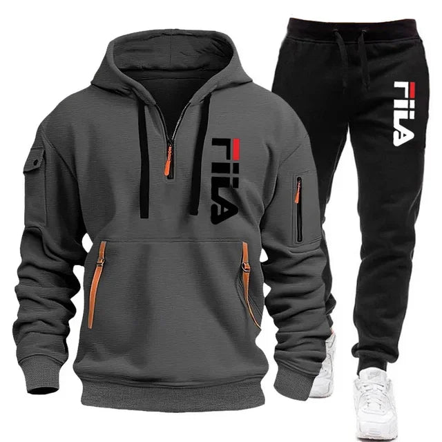 Autumn and Winter 2025 new men's hooded sweatshirt + pants two-piece set, outdoor multi-pocket men's pullover sportswear set | Color:8