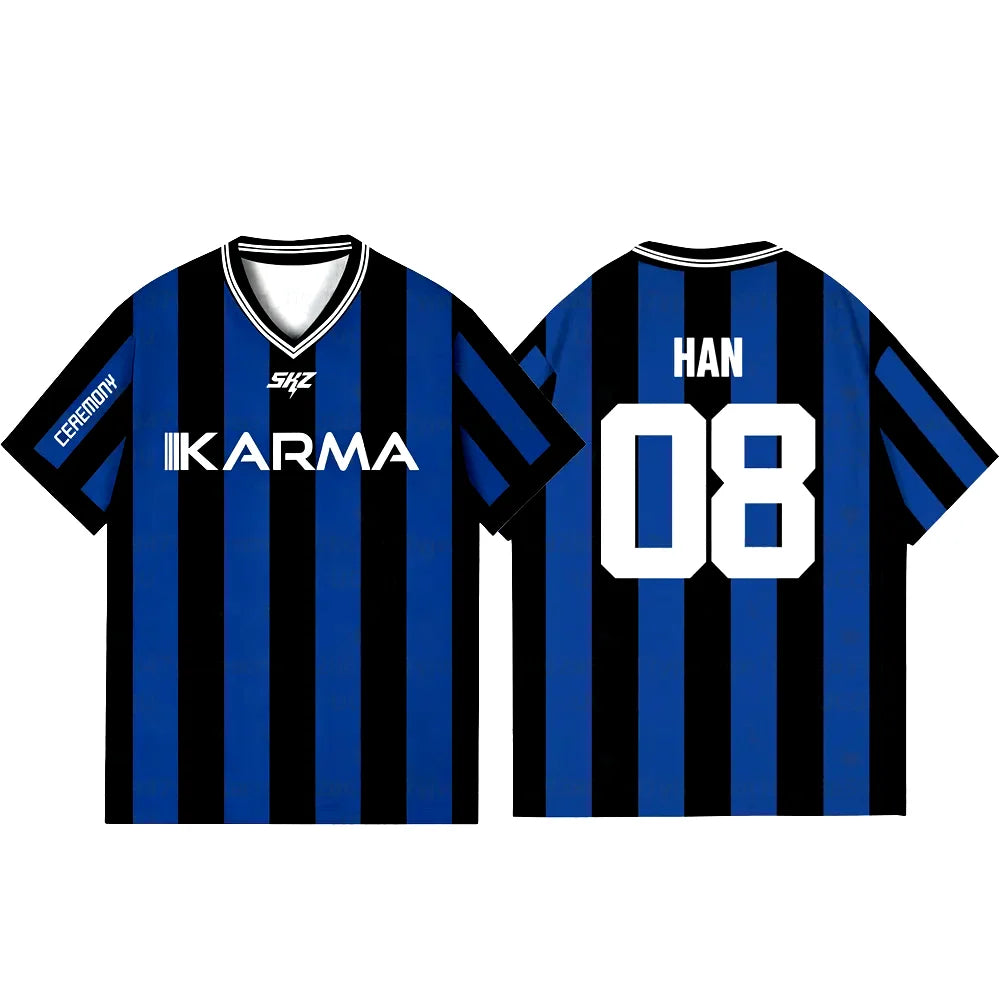2025 KPOP Stay KARMA Album Fans Support Shirts FELIX BANGCHAN HYUNJIN Streetwear Loose Clothes Tshirt Short Sleeve Tops T-shirt | Color:4