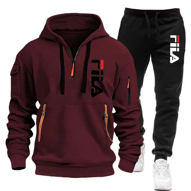 Autumn and Winter 2025 new men's hooded sweatshirt + pants two-piece set, outdoor multi-pocket men's pullover sportswear set | Color:13