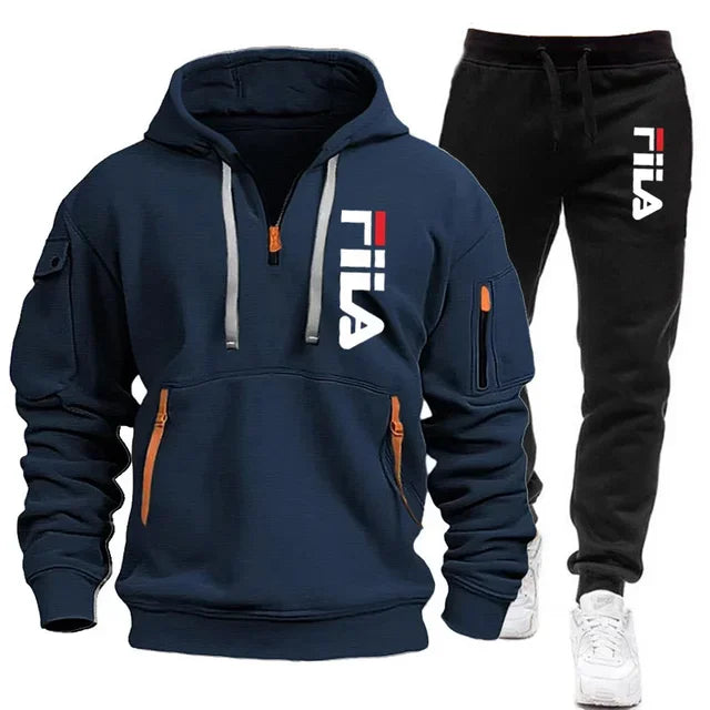 Autumn and Winter 2025 new men's hooded sweatshirt + pants two-piece set, outdoor multi-pocket men's pullover sportswear set | Color:15