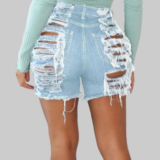 Women Pant Washes Hollow Out Hole Ripped Jeans Summer High Waist